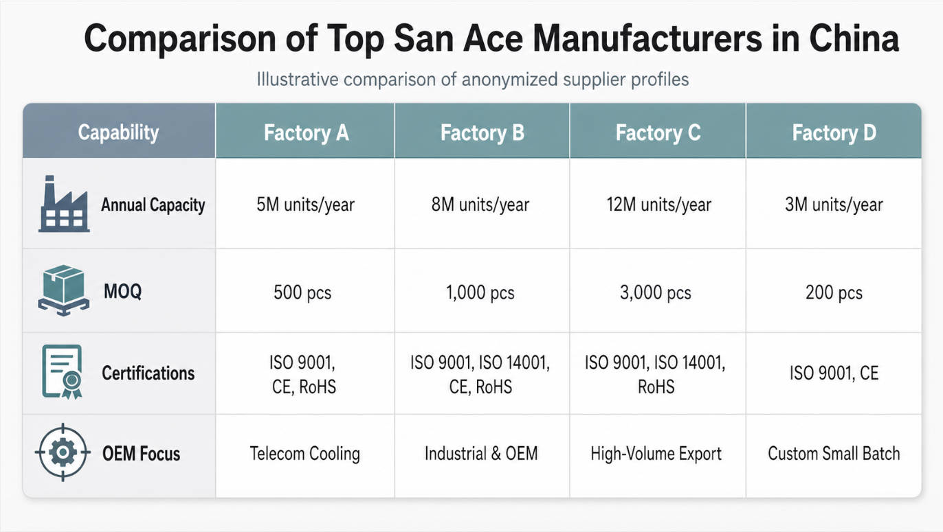 San Ace Manufacturer Comparison Table Visual San Ace Manufacturer Comparison Table Visual