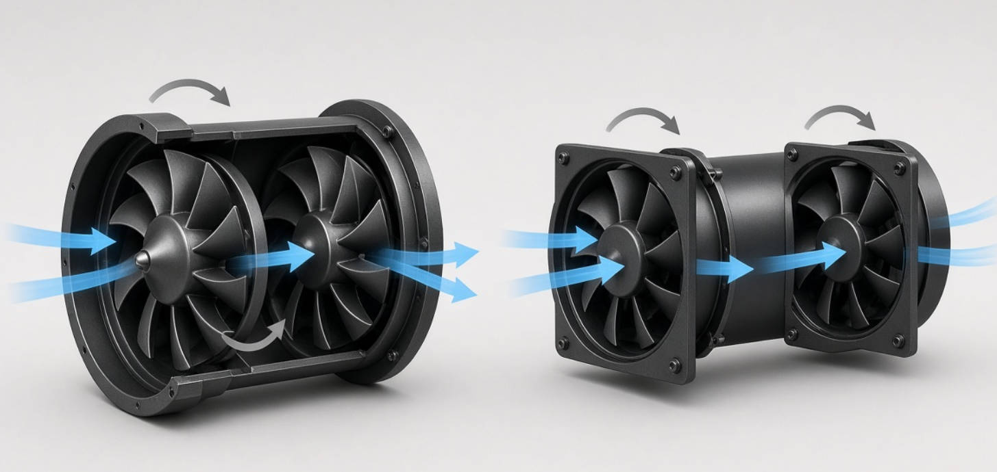 Counter Rotating Fan And Series Fan Comparison