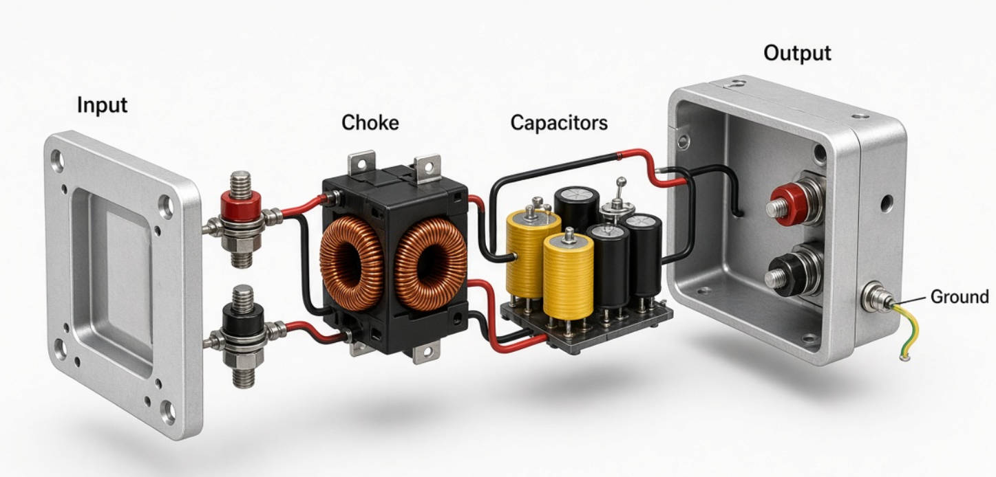 Inside A DC EMI Filter