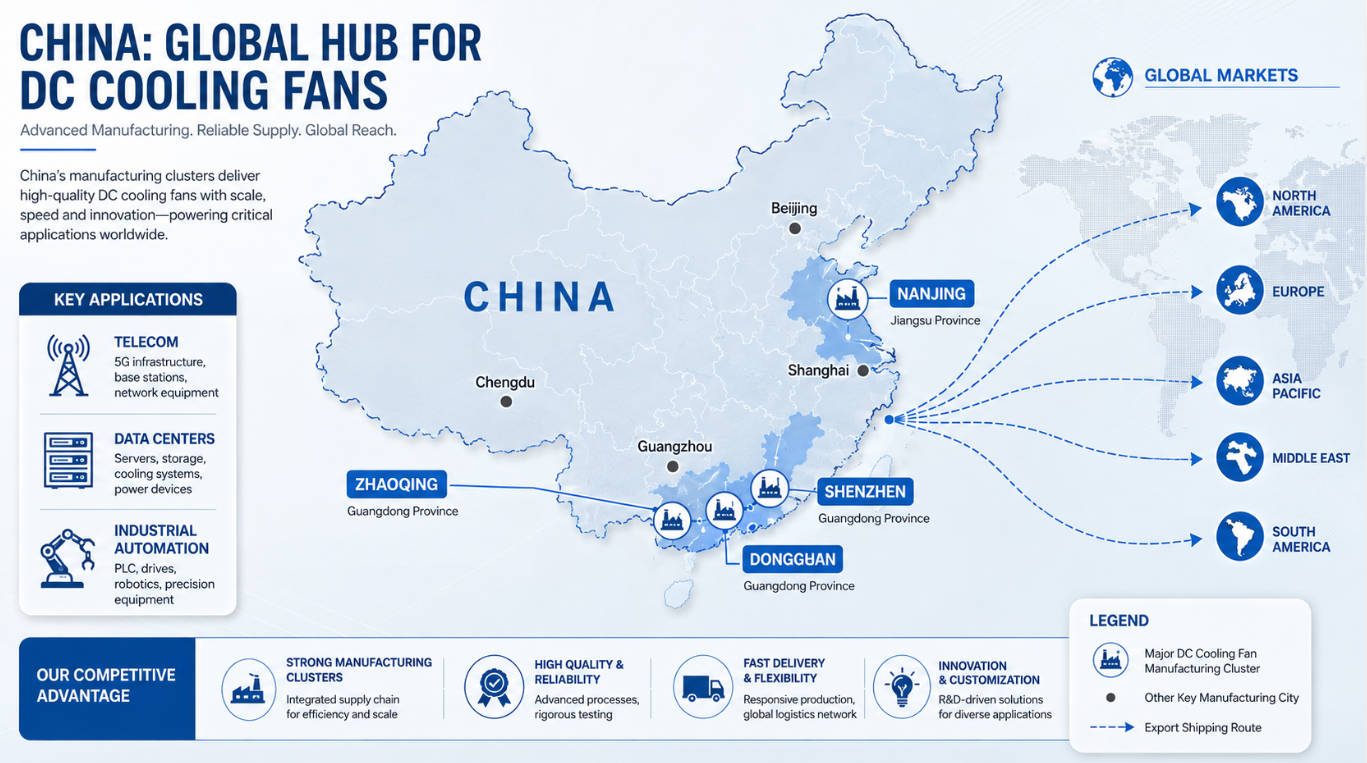 China DC Cooling Fan Manufacturing Map