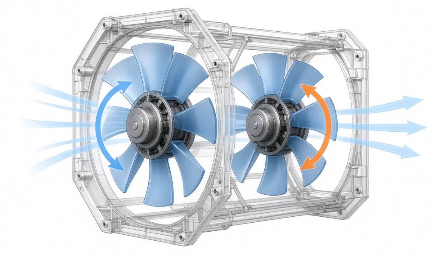 San Ace Counter Rotating Fan vs Two Conventional Fans in Series