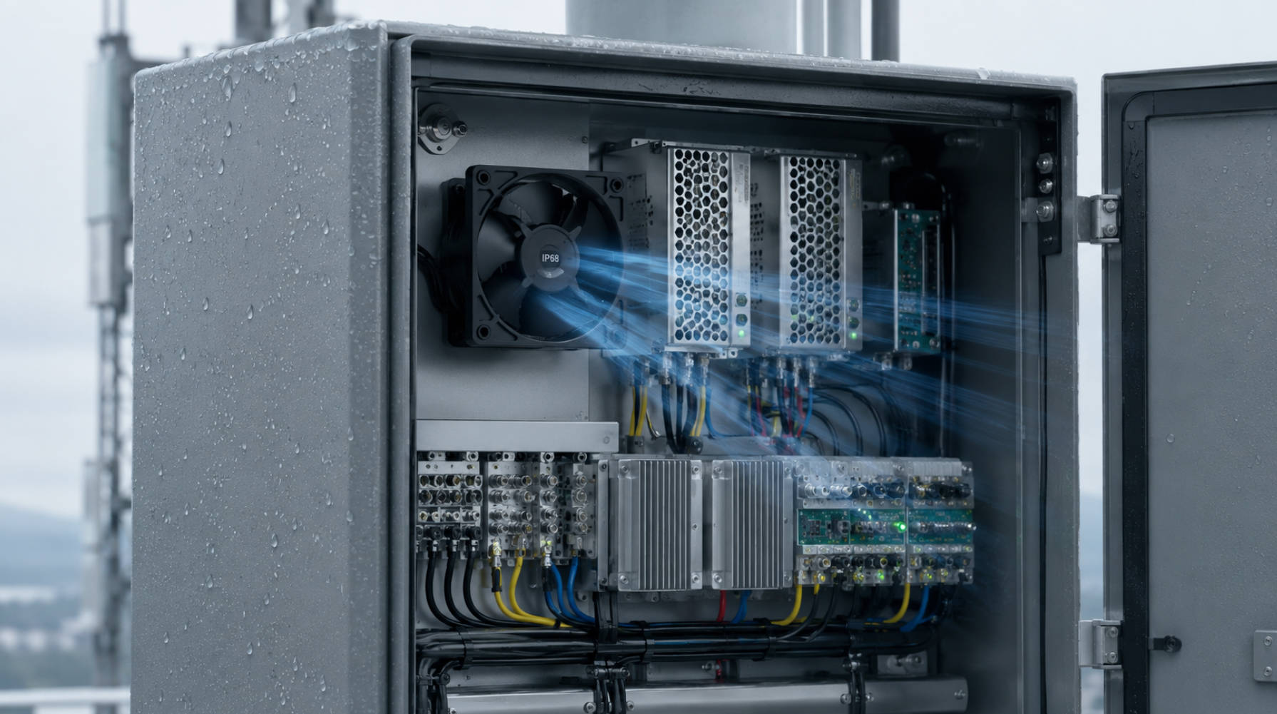 Waterproof DC Cooling Fan In Industrial Cabinet